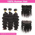LIVIA Loose Deep Wave 3 Pcs Bundles Hair Weft With 13x4 HD Lace Frontal Natural Black Human Virgin Hair