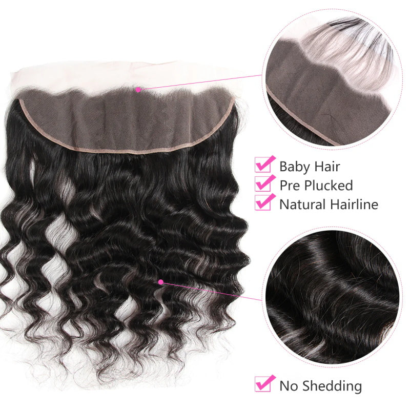 LIVIA Loose Deep Wave 3 Pcs Bundles Hair Weft With 13x4 HD Lace Frontal Natural Black Human Virgin Hair