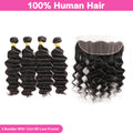LIVIA Loose Deep Wave 4 Pcs Bundles Hair Weft With 13x4 HD Lace Frontal Natural Black Human Virgin Hair