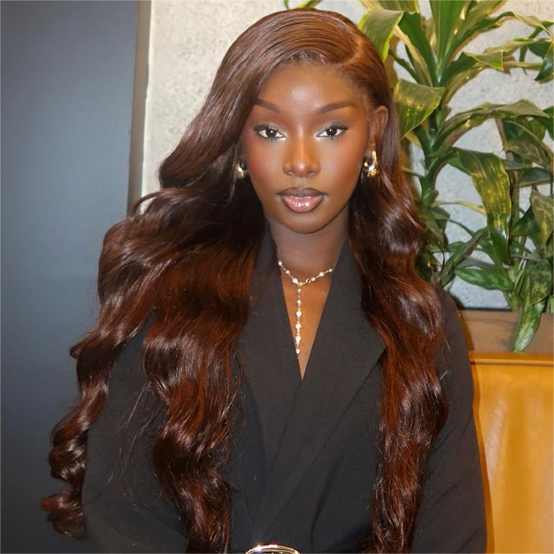 LIVIA 13x6 HD Full Lace Frontal Pre Bleached Knots Body Wave Dark Chocolate Brown Human Hair Wig