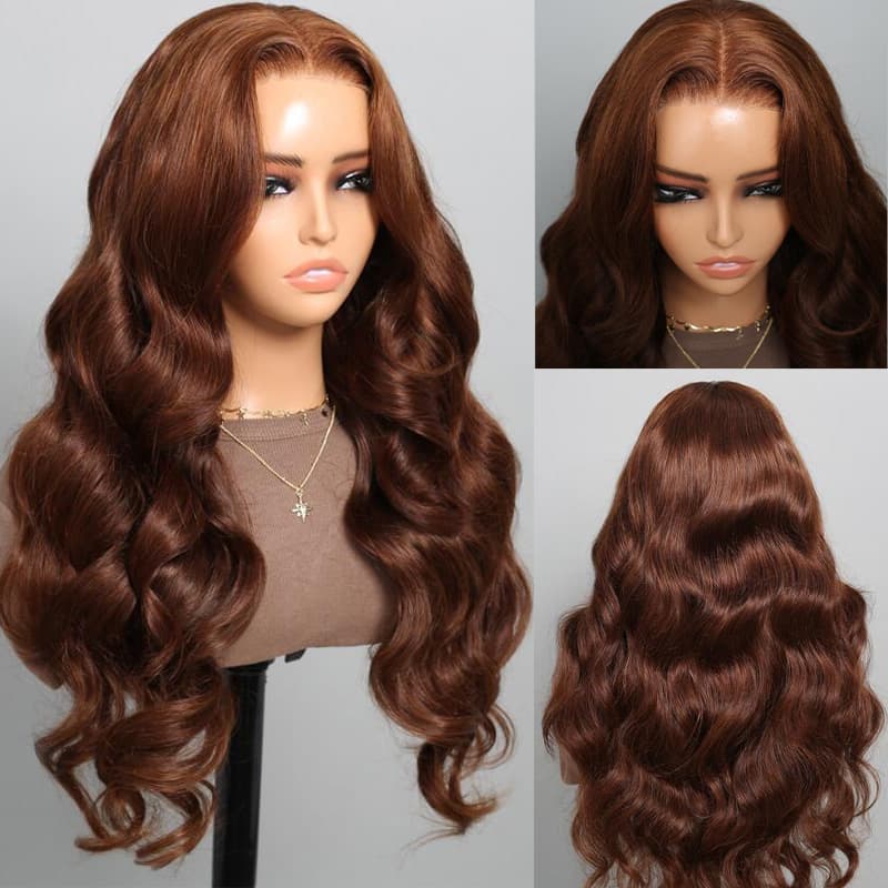 LIVIA 13x6 HD Full Lace Frontal Pre Bleached Knots Body Wave Dark Chocolate Brown Human Hair Wig