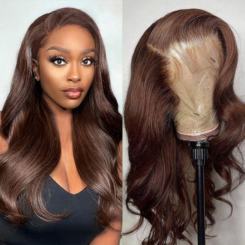 LIVIA #4 Dark Brown Color 13x4 HD Lace Frontal Body Wave Human Hair Wig