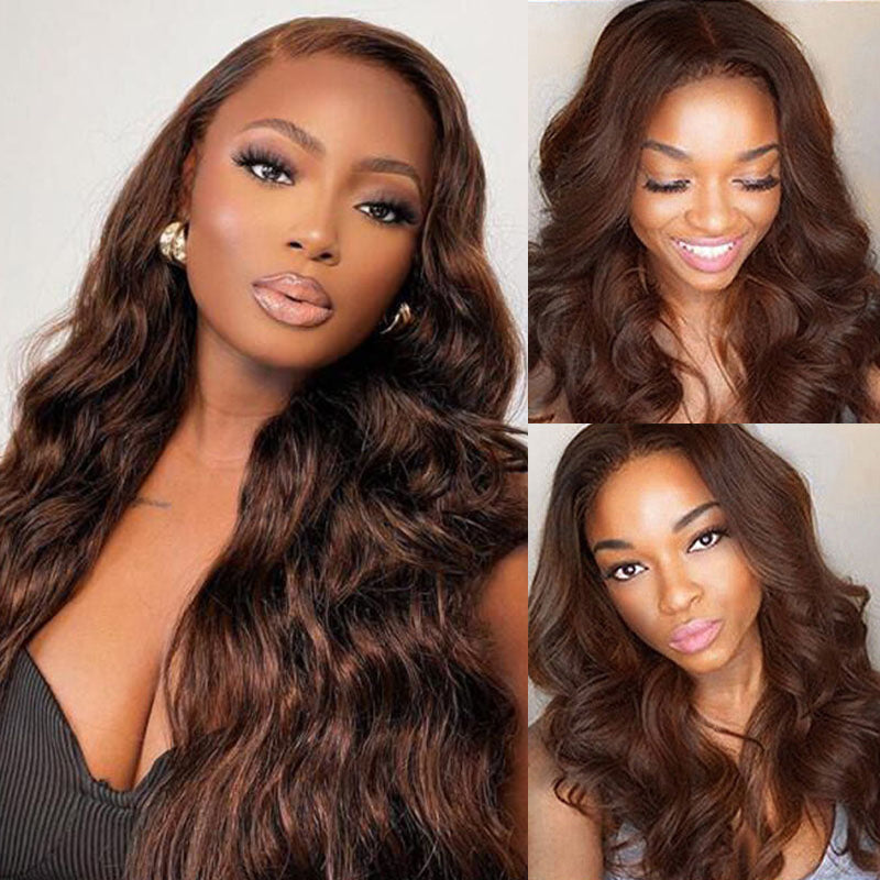 LIVIA #4 Dark Brown Color 13x4 HD Lace Frontal Body Wave Human Hair Wig