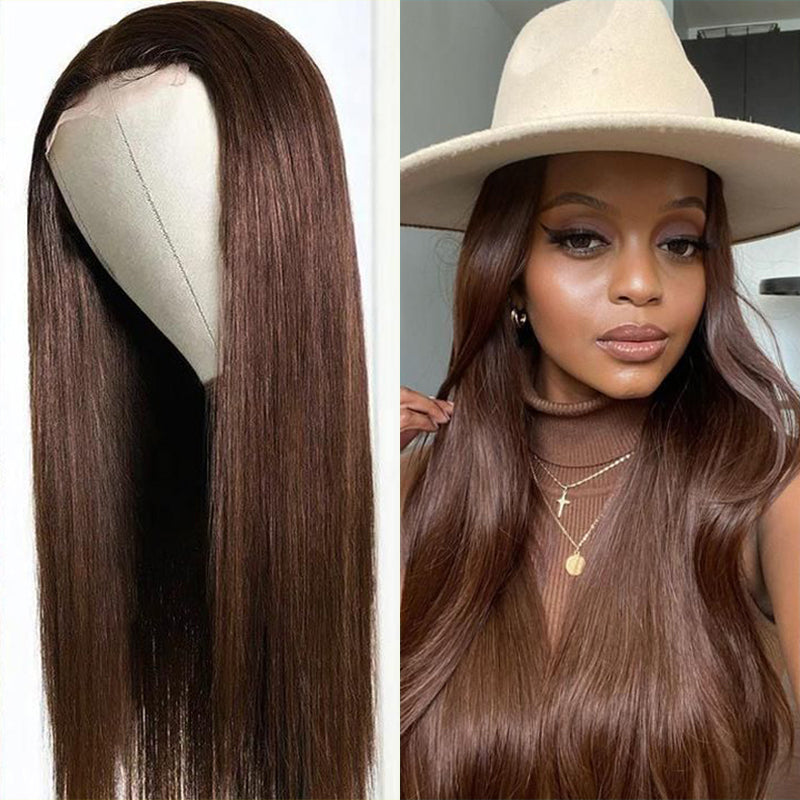 LIVIA #4 Dark Brown Colored Transparent Lace Human Straight Hair Wigs
