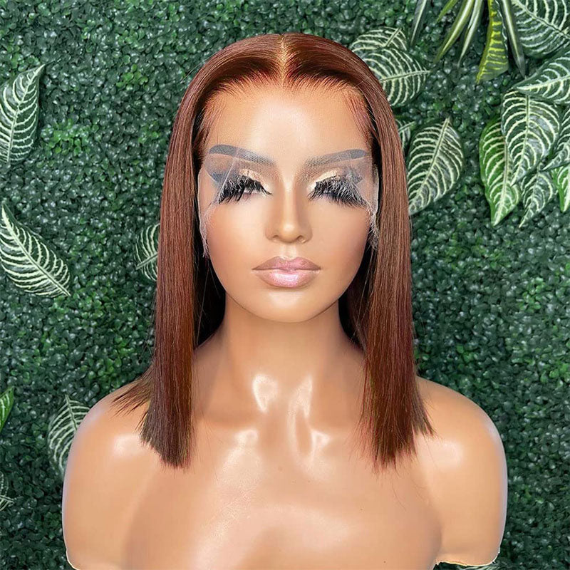 LIVIA 13x6 Lace #4 Dark Brown Color Straight Bob Human Hair Wig 180% Density