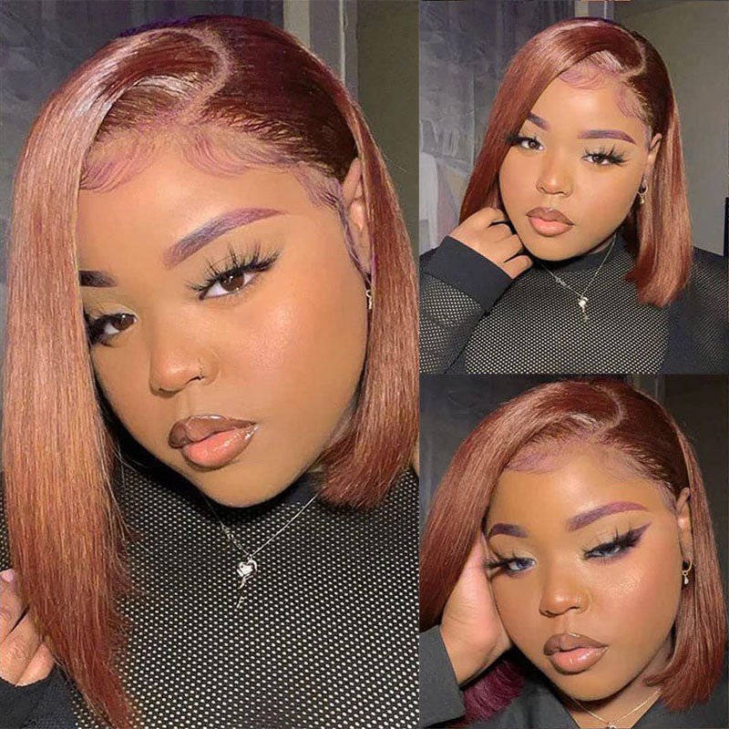 LIVIA 13x6 Lace #4 Dark Brown Color Straight Bob Human Hair Wig 180% Density