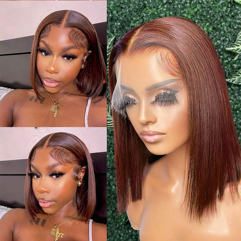 LIVIA 13x6 Lace #4 Dark Brown Color Straight Bob Human Hair Wig 180% Density