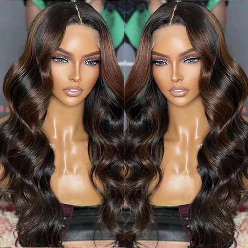 LIVIA Loose Body Wave 13x4 Full Lace Frontal Brown Highlight Human Hair Wig Beginner-Friendly