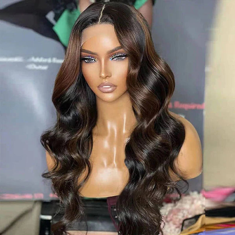 LIVIA Loose Body Wave 13x4 Full Lace Frontal Brown Highlight Human Hair Wig Beginner-Friendly