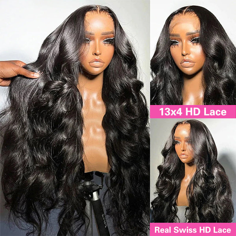 LIVIA 13x4 HD Lace Frontal Body Wave Natural Black Human Hair Pre Bleached Knots Wig