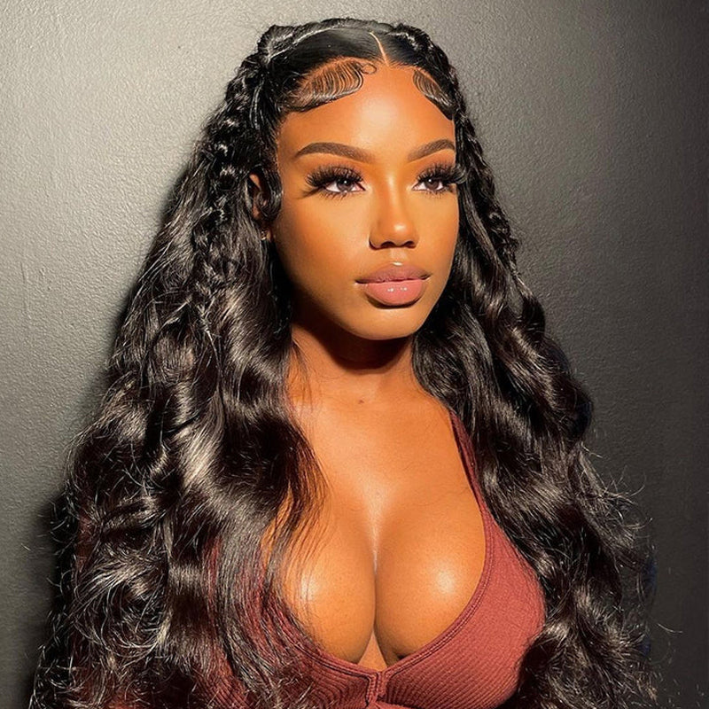 LIVIA 13x6 HD Lace Frontal Body Wave Wig Natural Black Human Hair Pre Bleached Knots Wig