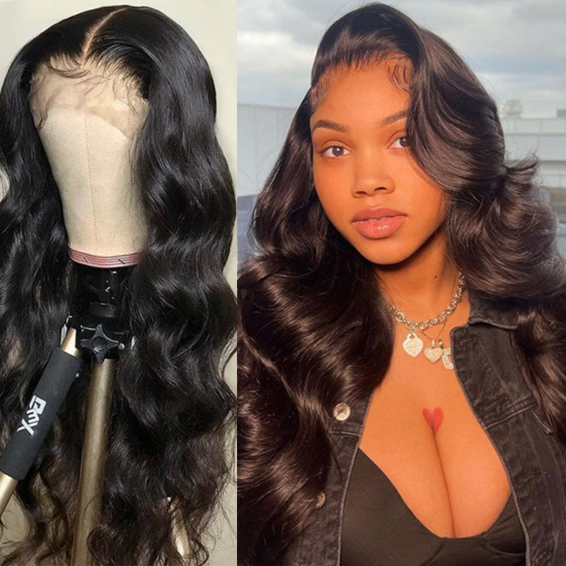 LIVIA 13x6 HD Lace Frontal Body Wave Wig Natural Black Human Hair Pre Bleached Knots Wig
