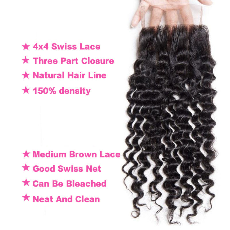 LIVIA Curly 3 Pcs Bundles Hair Weft With 5x5 HD Lace Closure Human Virgin Hair