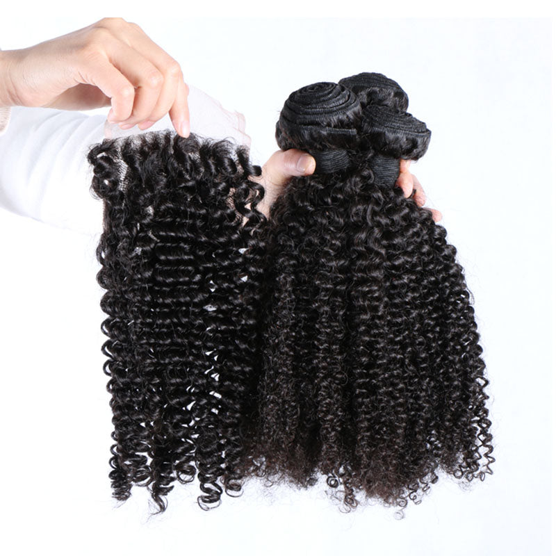 LIVIA Curly 4 Pcs Bundles Hair Weft With 5x5 HD Lace Closure Human Virgin Hair