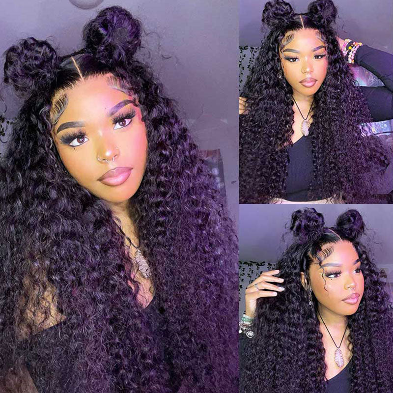 LIVIA Curly Full HD Lace Wig Natural Black Pre Bleached Knots Human Hair Wig
