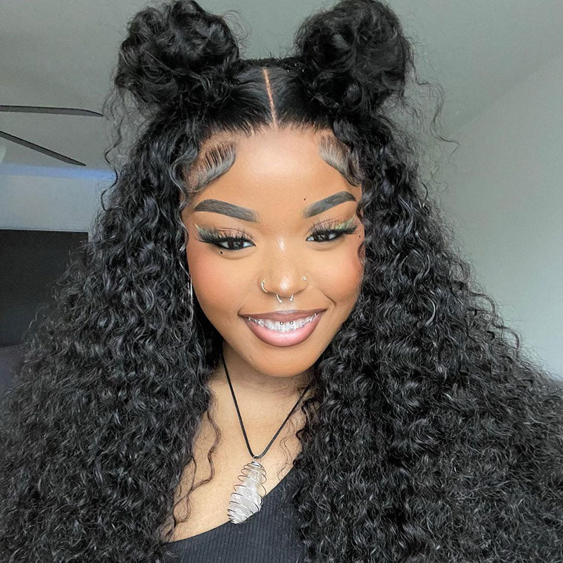 LIVIA Curly Full HD Lace Wig Natural Black Pre Bleached Knots Human Hair Wig