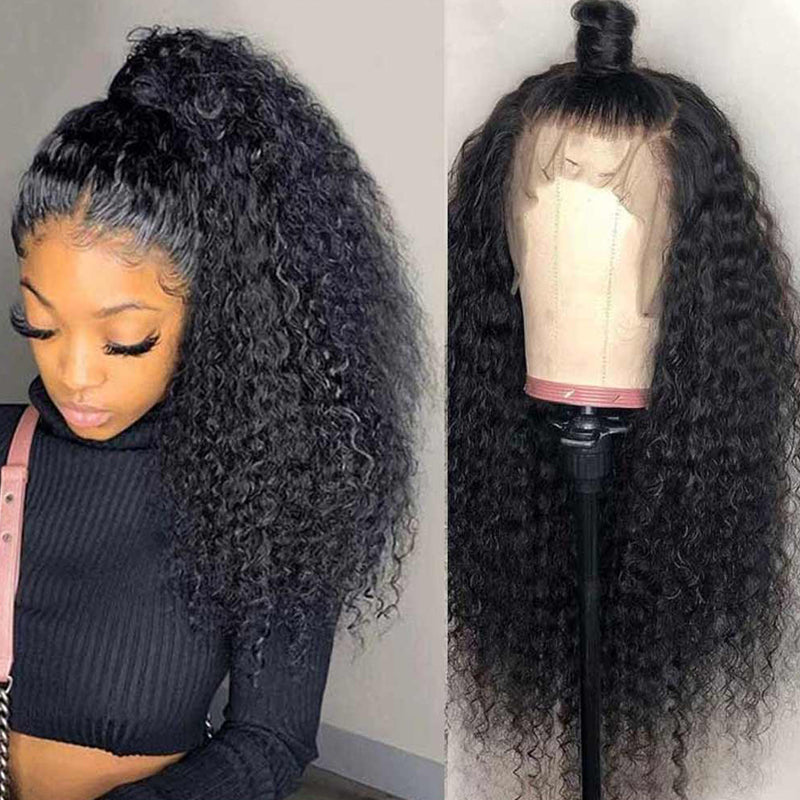 LIVIA Curly Full HD Lace Wig Natural Black Pre Bleached Knots Human Hair Wig