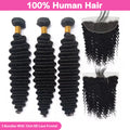 LIVIA Deep Wave 3 Bundles Hair Weft With 13x4 HD Lace Frontal Human Hair