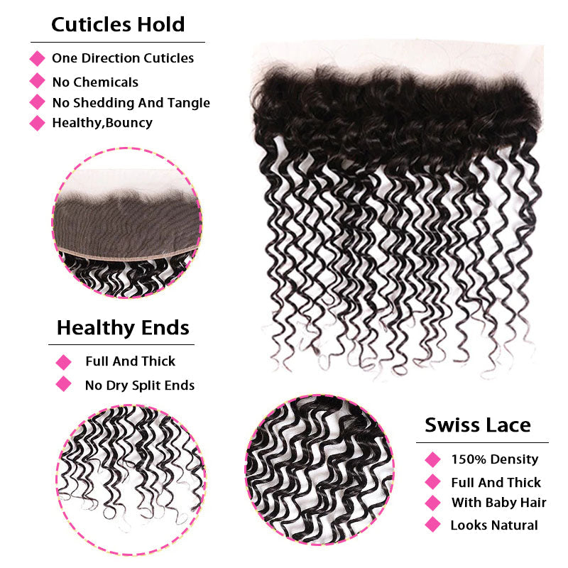 LIVIA Deep Wave 3 Bundles Hair Weft With 13x4 HD Lace Frontal Human Hair