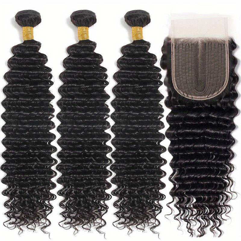 LIVIA Deep Wave 3 Bundles Hair Weft With 5x5 HD Lace Closure Human Hair