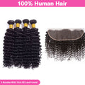 LIVIA Deep Wave 4 Pcs Bundles Hair Weft With 13x4 HD Lace Frontal Natural Black Human Virgin Hair