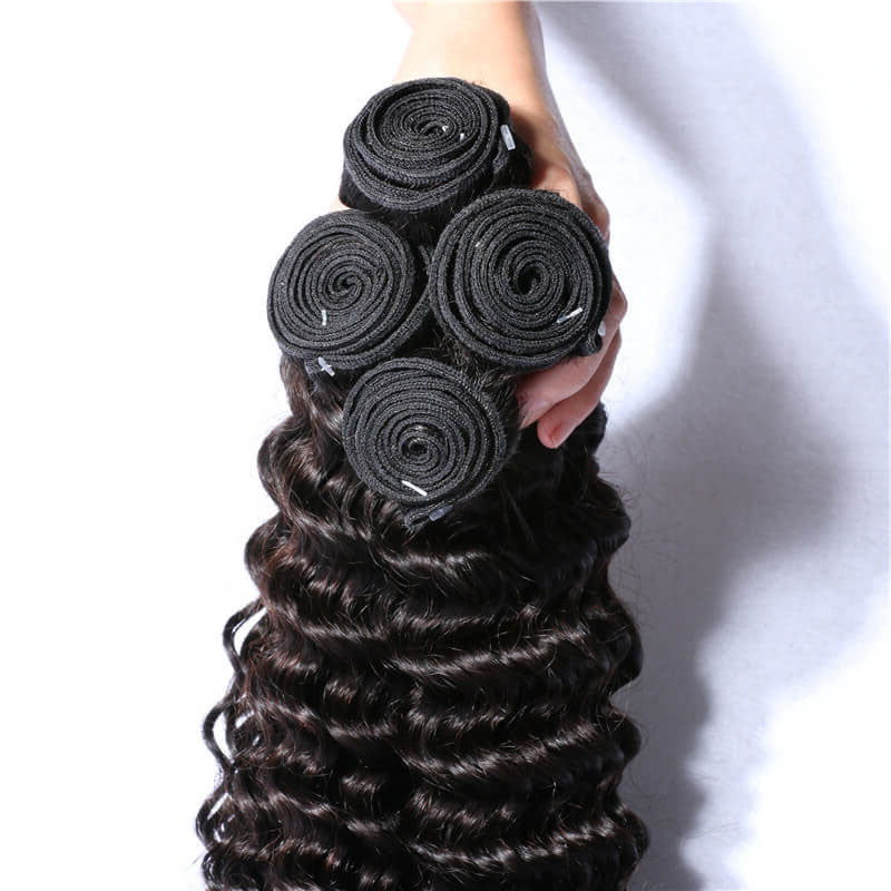 LIVIA Deep Wave 4 Pcs Bundles Hair Weft With 13x4 HD Lace Frontal Natural Black Human Virgin Hair