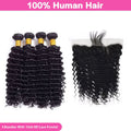 LIVIA Deep Wave 13x6 HD Lace Frontal With 4 Pcs Bundles Hair Weft Natural Black Human Virgin Hair