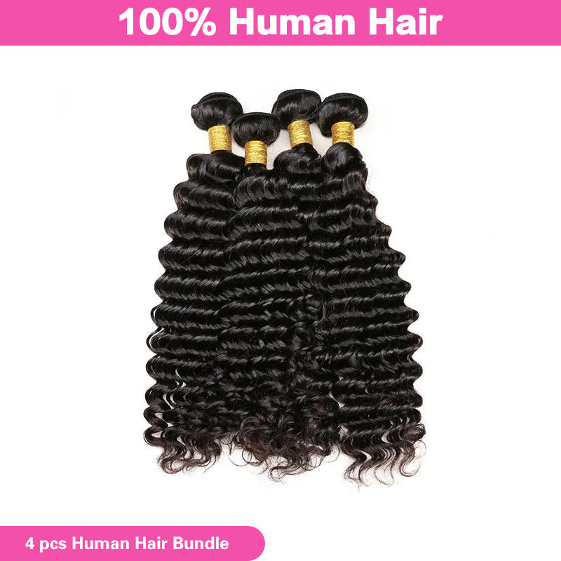 LIVIA Deep Wave 4 Bundles Natural Black Unprocessed Virgin Human Hair