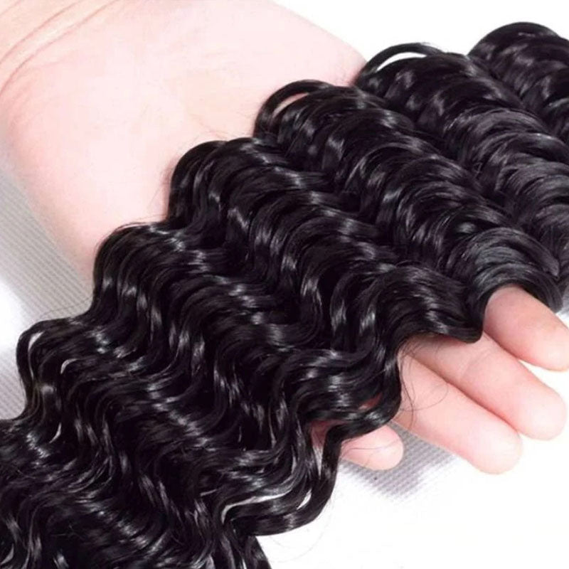 LIVIA Deep Wave 4 Bundles Natural Black Unprocessed Virgin Human Hair