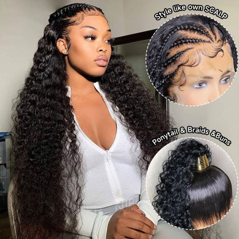 LIVIA Deep Wave Full HD Lace Wig 14-30Inch Natural Black Human Hair Pre Bleached Knots Wig