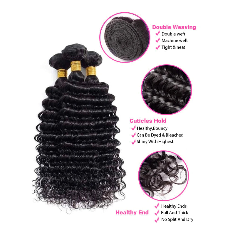 LIVIA Deep Wave 3 Bundles Unprocessed Virgin Human Hair Weave