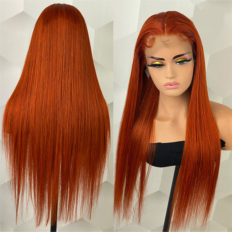LIVIA Ginger Orange Color Straight 13x4 HD Lace Front Human Hair Wig