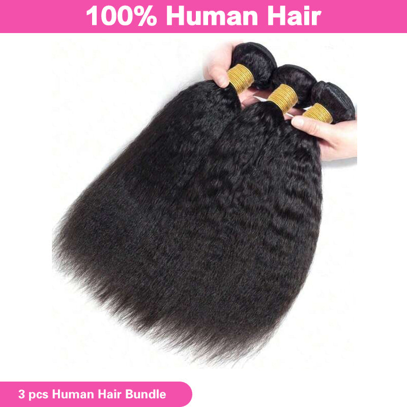 LIVIA Kinky Straight 14-30 Inch 3 Pcs Bundles Natural Black Human Hair