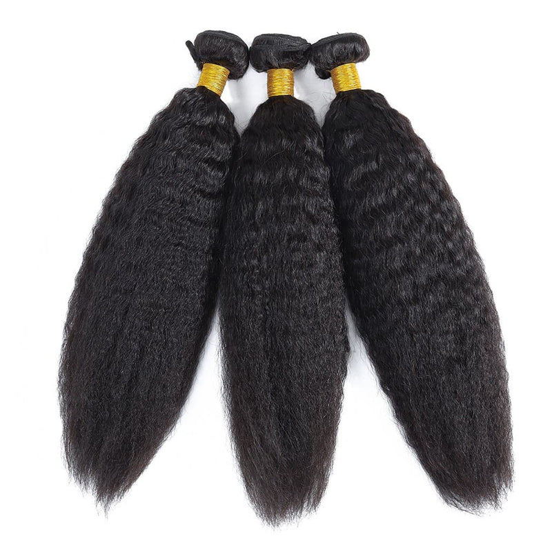 LIVIA Kinky Straight 3 Pcs Bundles Hair Weft With 13x4 HD Lace Frontal Natural Black Human Hair