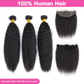 LIVIA Kinky Straight 3 Pcs Bundles Hair Weft With 13x4 HD Lace Frontal Natural Black Human Hair
