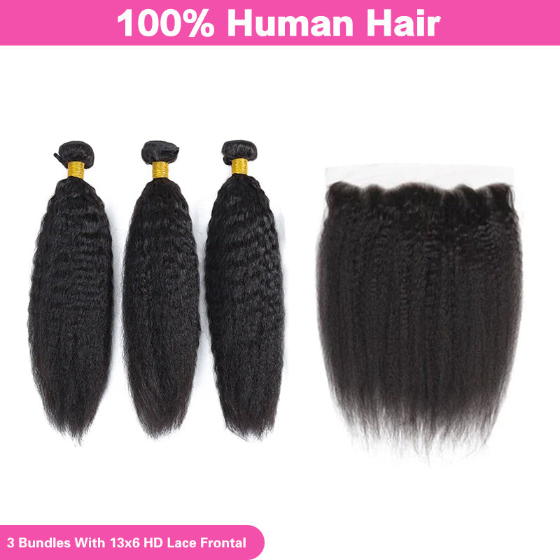 LIVIA Kinky Straight 3 Bundles With 13x6 HD Frontal Human Virgin Hair Unprocessed