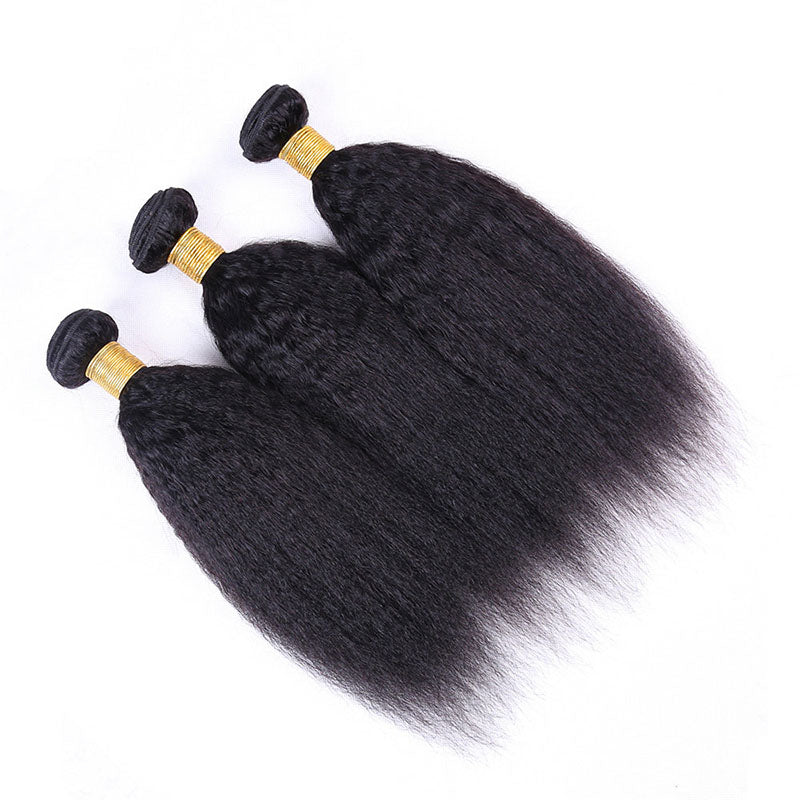 LIVIA Kinky Straight 3 Pcs Bundles Hair Weft With 5x5 HD Lace Closure Natural Black Human Hair