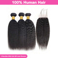 LIVIA Kinky Straight 3 Pcs Bundles Hair Weft With 5x5 HD Lace Closure Natural Black Human Hair