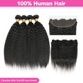 LIVIA Kinky Straight 4 Pcs Bundles Hair Weft With 13x4 HD Lace Frontal Natural Black Human Hair