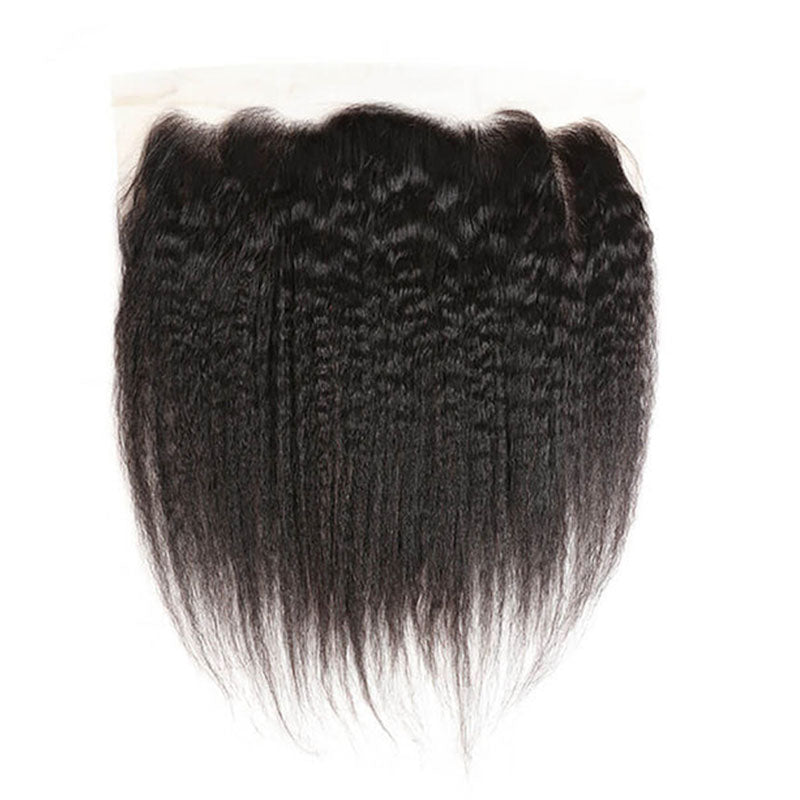 LIVIA Kinky Straight 4 Pcs Bundles Hair Weft With 13x4 HD Lace Frontal Natural Black Human Hair