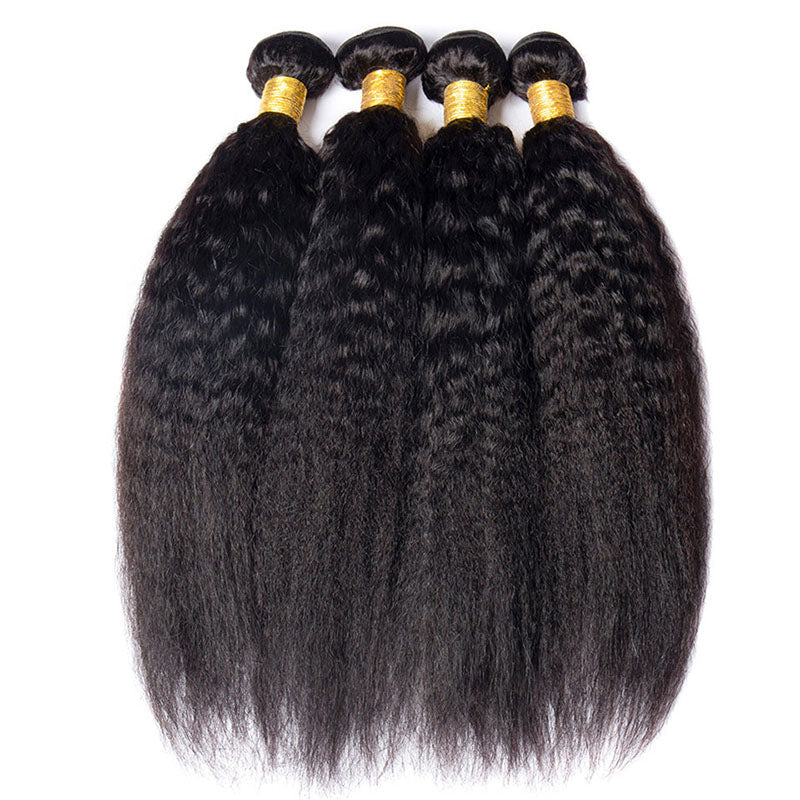 LIVIA Kinky Straight 4 Bundles Hair Weft With 5x5 HD Lace Closure Natural Black