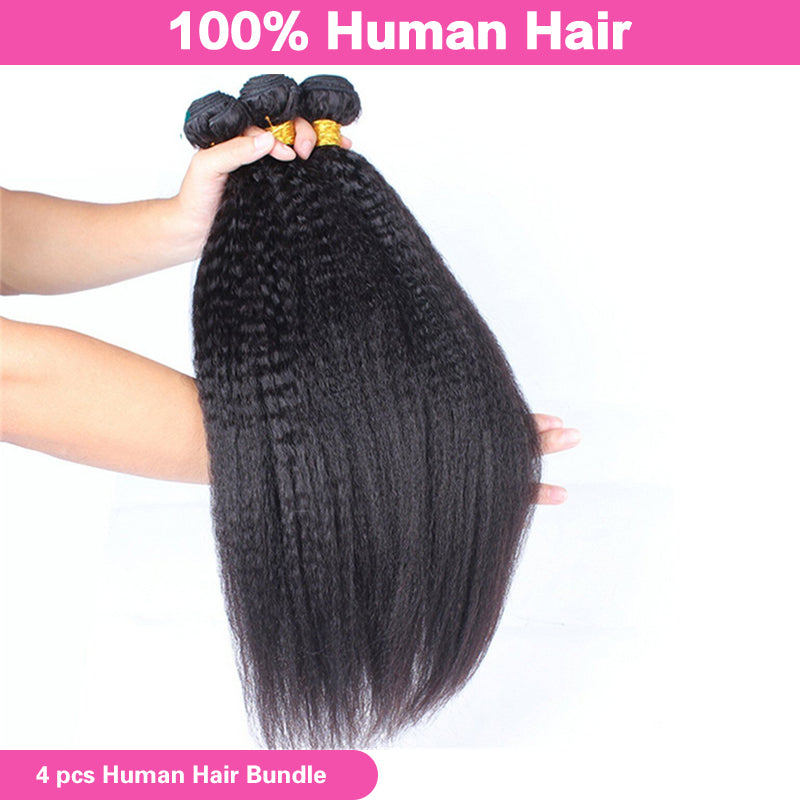 LIVIA Kinky Straight 4 Pcs Bundles Natural Black Human Hair