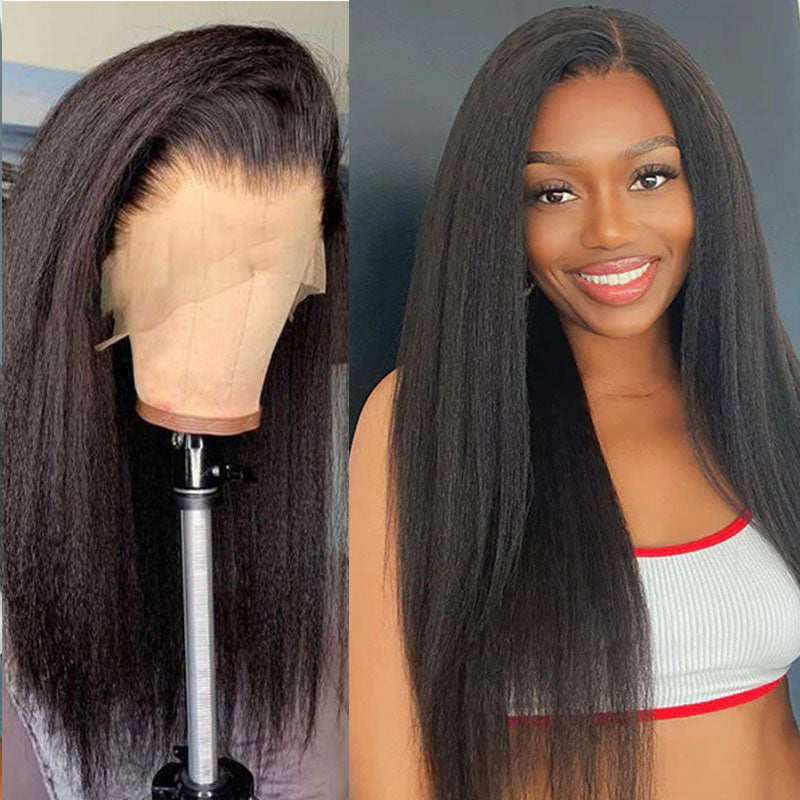 LIVIA Kinky Straight 4x4 Lace Closure Wig Natural Black Human Hair Wig