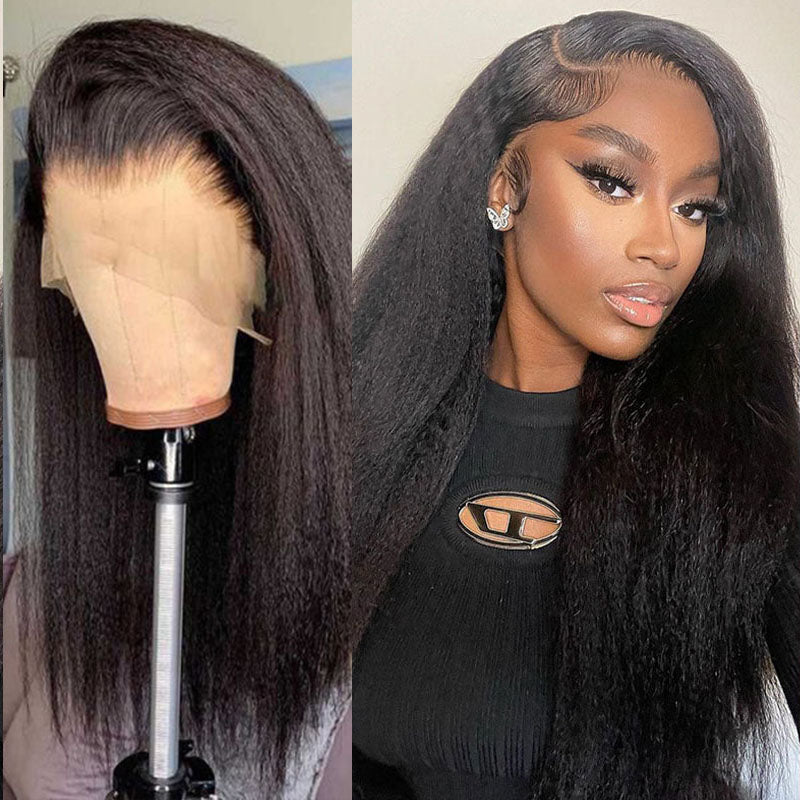 LIVIA Kinky Straight 4x4 Lace Closure Wig Natural Black Human Hair Wig