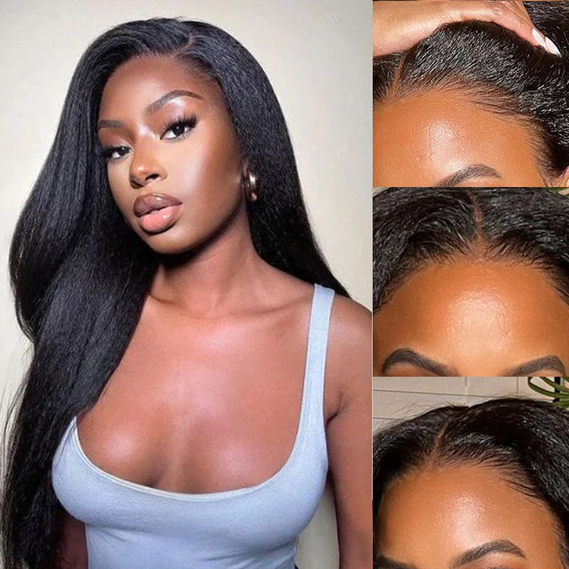 LIVIA Kinky Straight 4x4 Lace Closure Wig Natural Black Human Hair Wig