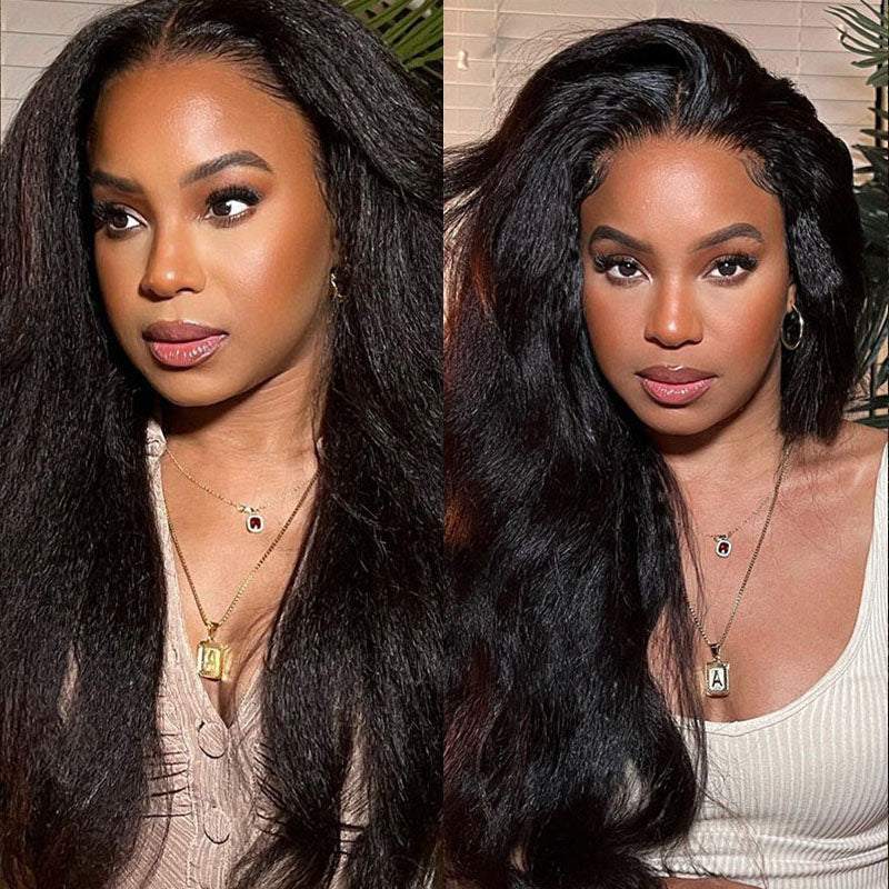 LIVIA Kinky Straight 4x4 Lace Closure Wig Natural Black Human Hair Wig
