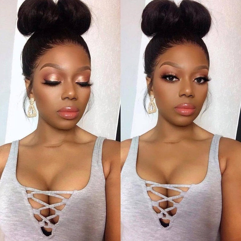 LIVIA Kinky Straight Full HD Lace Wig Natural Black Human Hair Pre Bleached Knots Wig