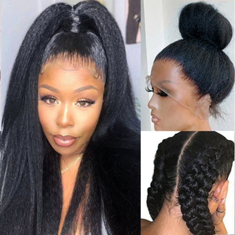 LIVIA Kinky Straight Full HD Lace Wig Natural Black Human Hair Pre Bleached Knots Wig