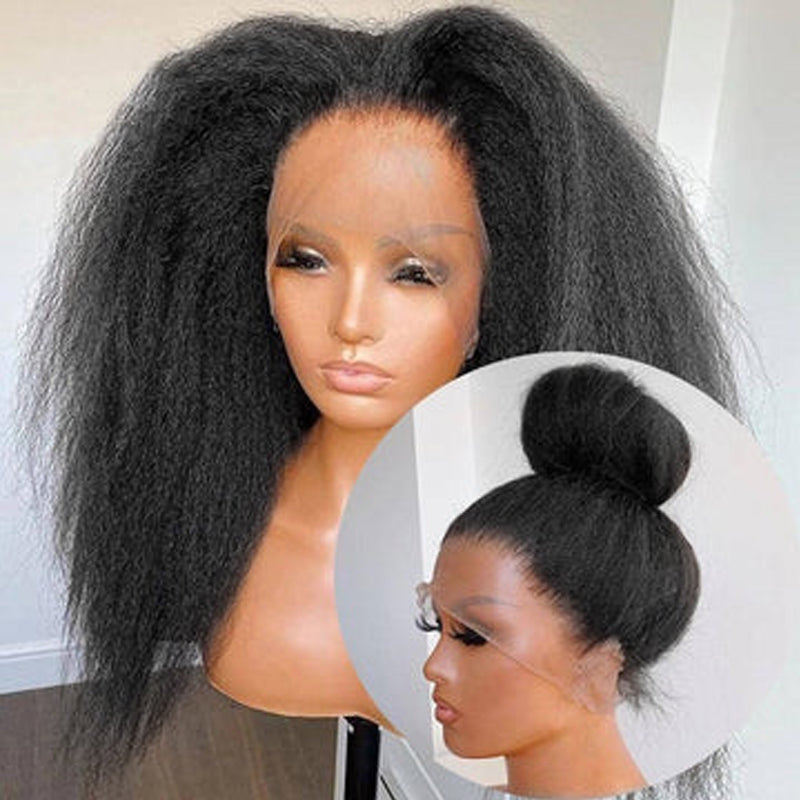 LIVIA Kinky Straight Full HD Lace Wig Natural Black Human Hair Pre Bleached Knots Wig