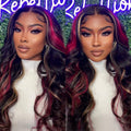 LIVIA 13x6 HD Lace Frontal Black With Red & Blonde Highlights Body Wave Human Hair Wig